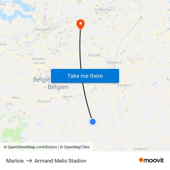 Marloie to Armand Melis Stadion map