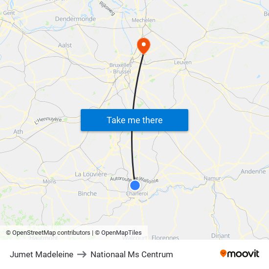 Jumet Madeleine to Nationaal Ms Centrum map