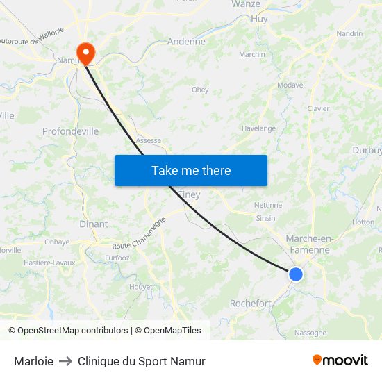 Marloie to Clinique du Sport Namur map