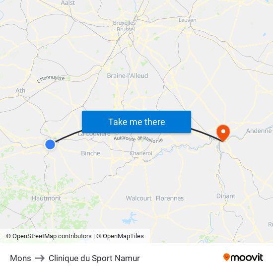 Mons to Clinique du Sport Namur map