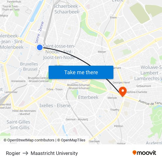 Rogier to Maastricht University map