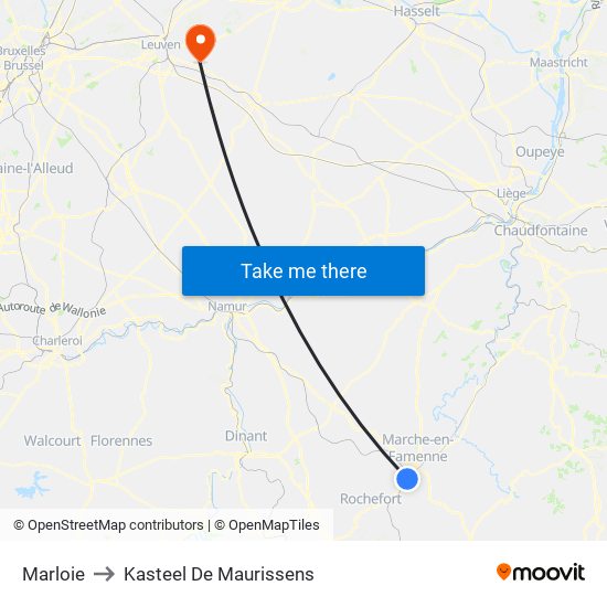 Marloie to Kasteel De Maurissens map