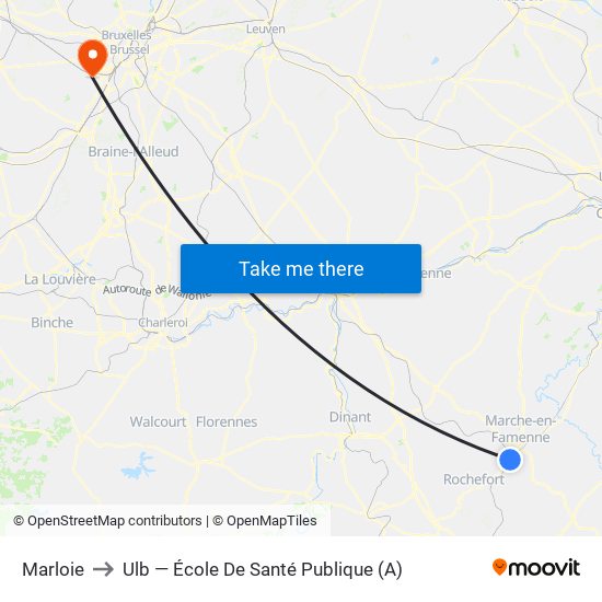 Marloie to Ulb — École De Santé Publique (A) map