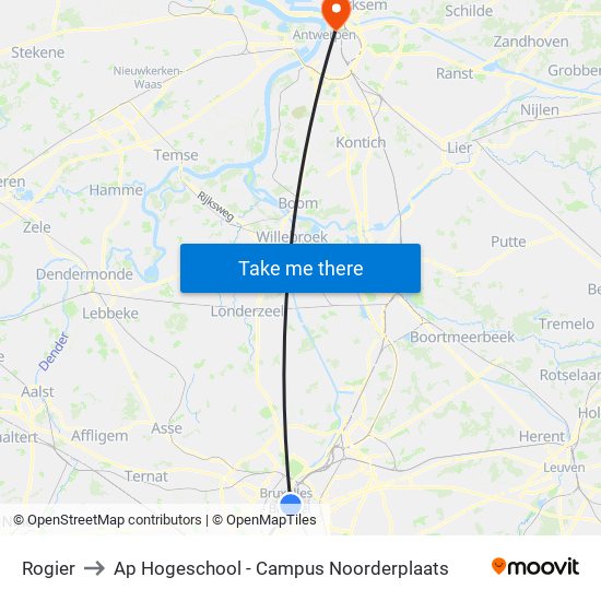 Rogier to Ap Hogeschool - Campus Noorderplaats map