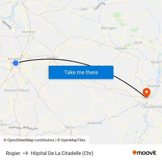 Rogier to Hôpital De La Citadelle (Chr) map