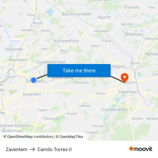 Zaventem to Camilo Torres II map