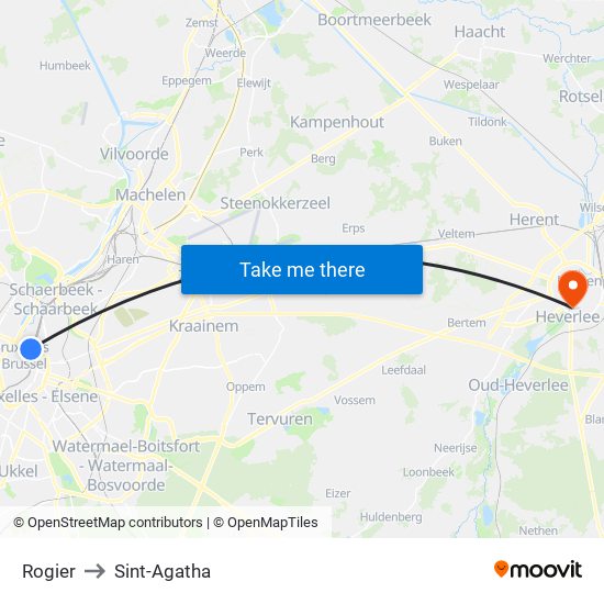 Rogier to Sint-Agatha map