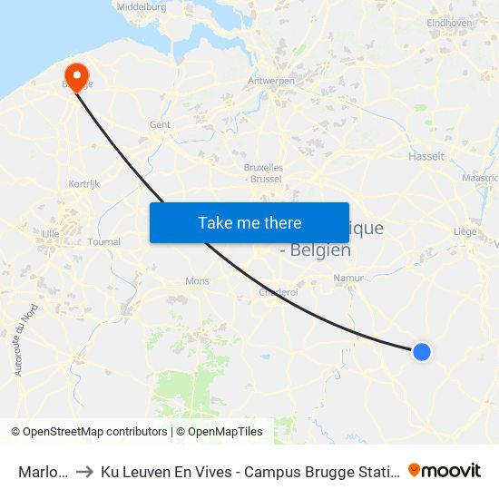 Marloie to Ku Leuven En Vives - Campus Brugge Station map