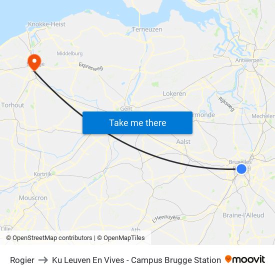 Rogier to Ku Leuven En Vives - Campus Brugge Station map
