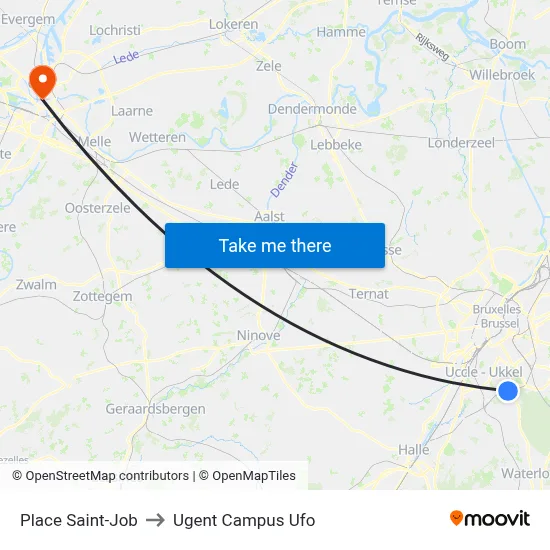 Place Saint-Job to Ugent Campus Ufo map