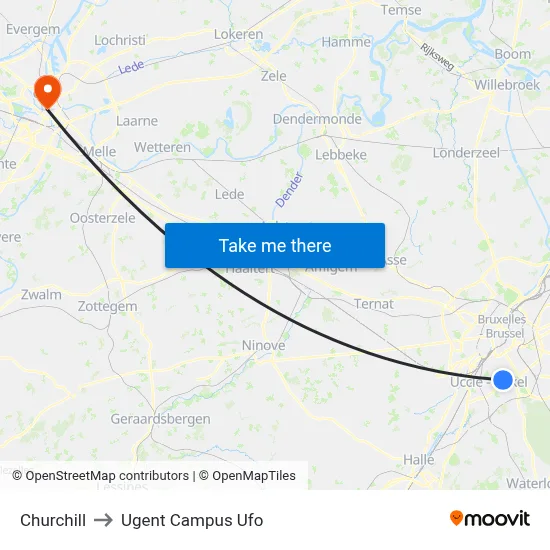 Churchill to Ugent Campus Ufo map