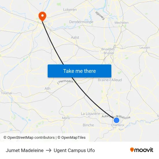 Jumet Madeleine to Ugent Campus Ufo map