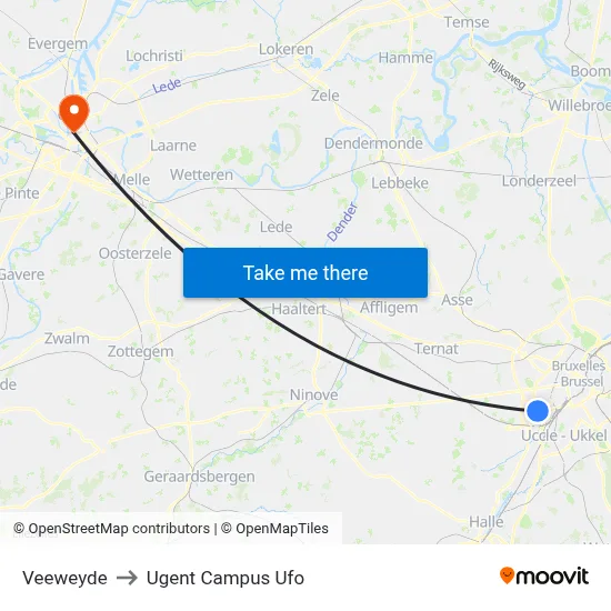 Veeweyde to Ugent Campus Ufo map