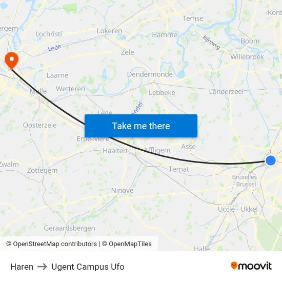 Haren to Ugent Campus Ufo map