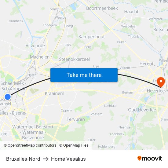 Bruxelles-Nord to Home Vesalius map