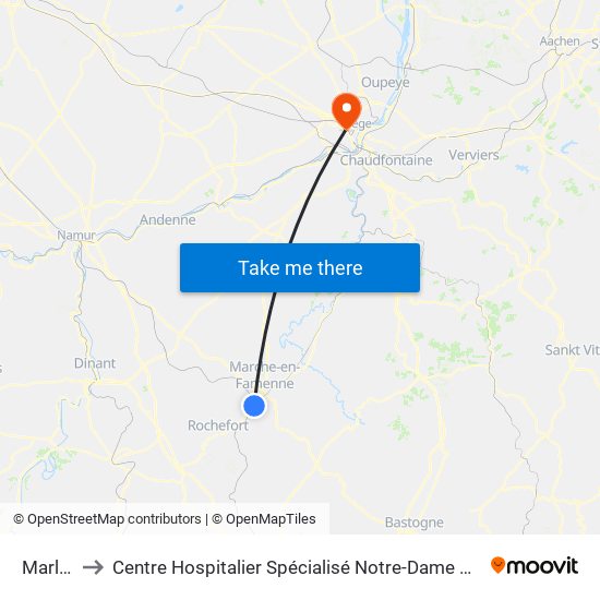 Marloie to Centre Hospitalier Spécialisé Notre-Dame Des Anges map