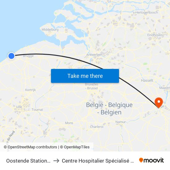 Oostende Station Tramperron 1 to Centre Hospitalier Spécialisé Notre-Dame Des Anges map