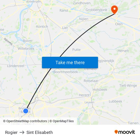 Rogier to Sint Elisabeth map