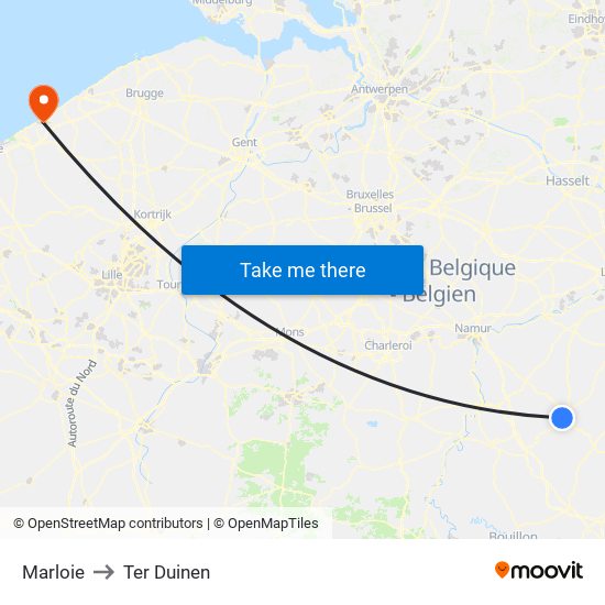 Marloie to Ter Duinen map