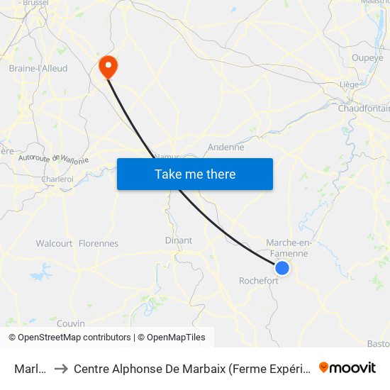 Marloie to Centre Alphonse De Marbaix (Ferme Expérimentale) map