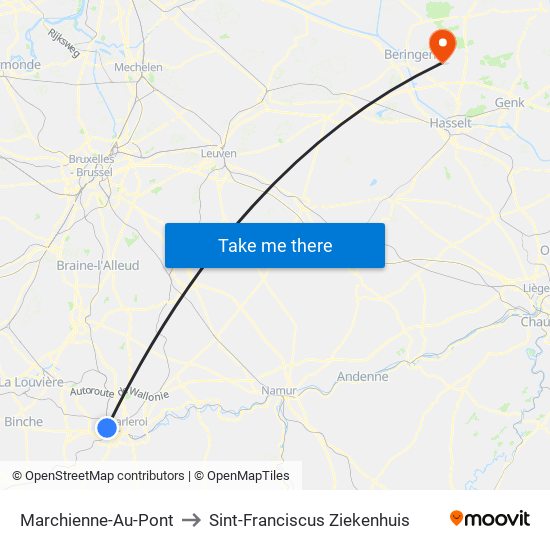 Marchienne-Au-Pont to Sint-Franciscus Ziekenhuis map