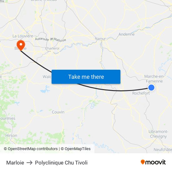 Marloie to Polyclinique Chu Tivoli map