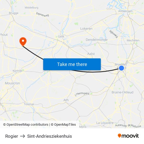 Rogier to Sint-Andriesziekenhuis map