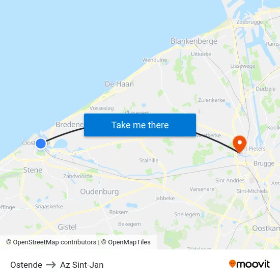 Ostende to Az Sint-Jan map