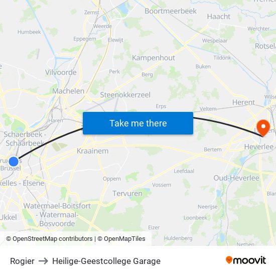 Rogier to Heilige-Geestcollege Garage map