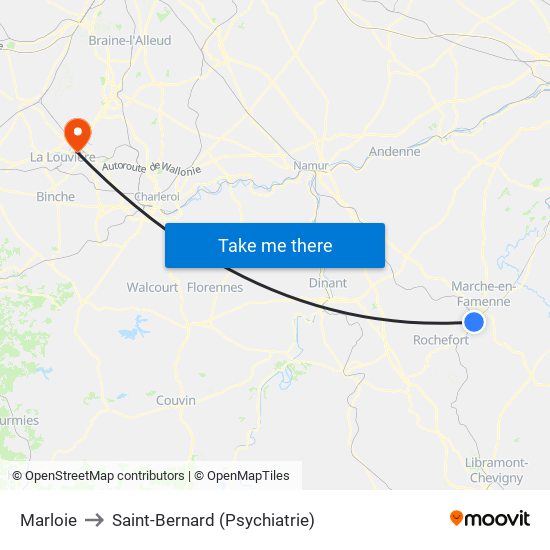 Marloie to Saint-Bernard (Psychiatrie) map
