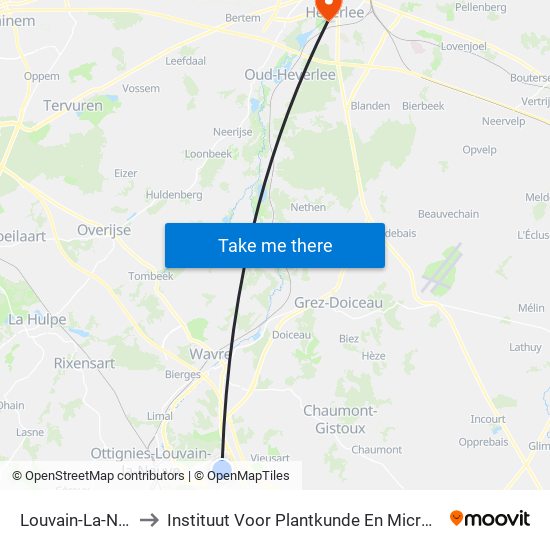 Louvain-La-Neuve to Instituut Voor Plantkunde En Microbiologie map