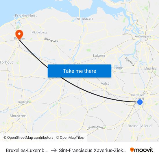 Bruxelles-Luxembourg to Sint-Franciscus Xaverius-Ziekenhuis map