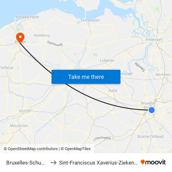 Bruxelles-Schuman to Sint-Franciscus Xaverius-Ziekenhuis map