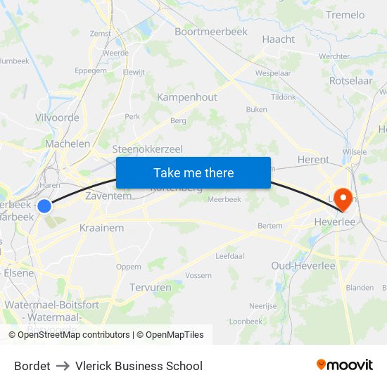 Bordet to Vlerick Business School map