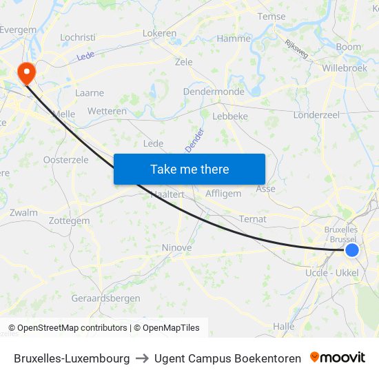 Bruxelles-Luxembourg to Ugent Campus Boekentoren map