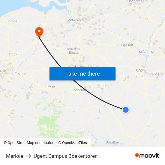 Marloie to Ugent Campus Boekentoren map