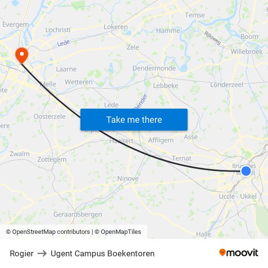 Rogier to Ugent Campus Boekentoren map
