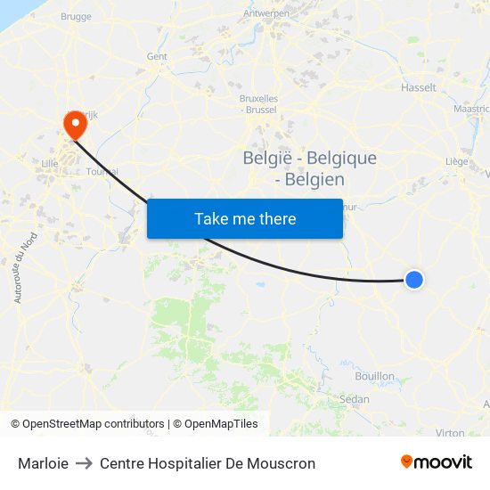 Marloie to Centre Hospitalier De Mouscron map