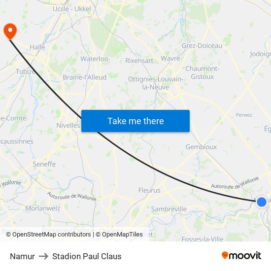 Namur to Stadion Paul Claus map