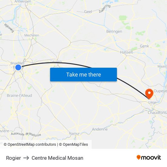 Rogier to Centre Medical Mosan map