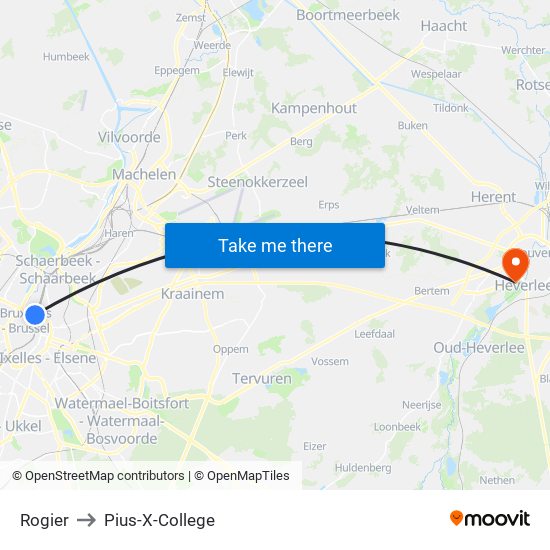 Rogier to Pius-X-College map