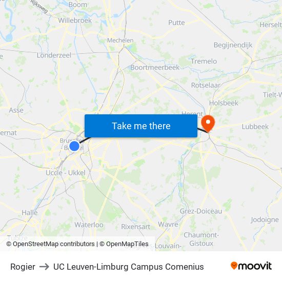 Rogier to UC Leuven-Limburg Campus Comenius map