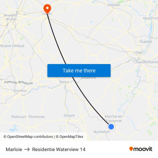 Marloie to Residentie Waterview 14 map