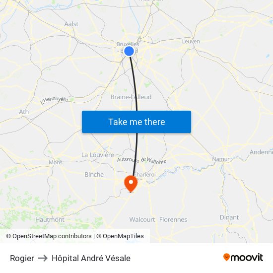 Rogier to Hôpital André Vésale map