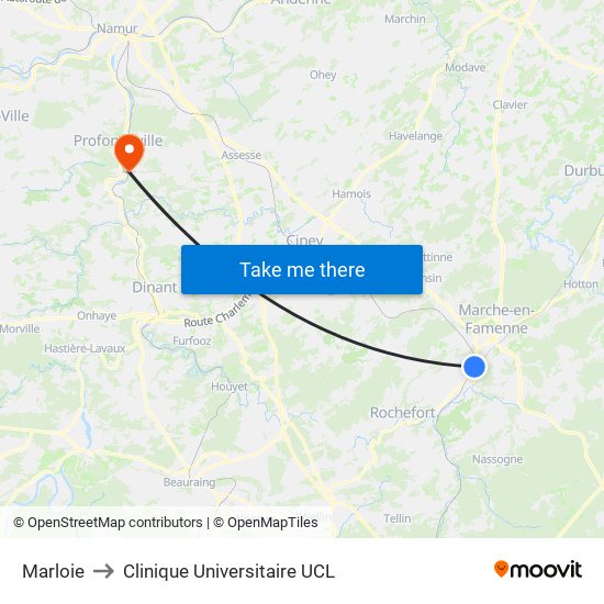 Marloie to Clinique Universitaire UCL map