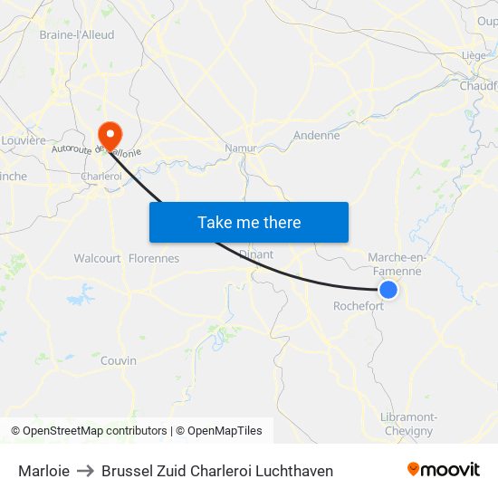 Marloie to Brussel Zuid Charleroi Luchthaven map