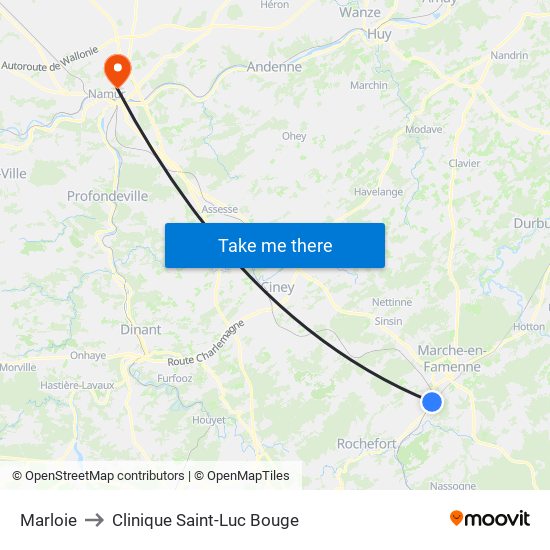 Marloie to Clinique Saint-Luc Bouge map