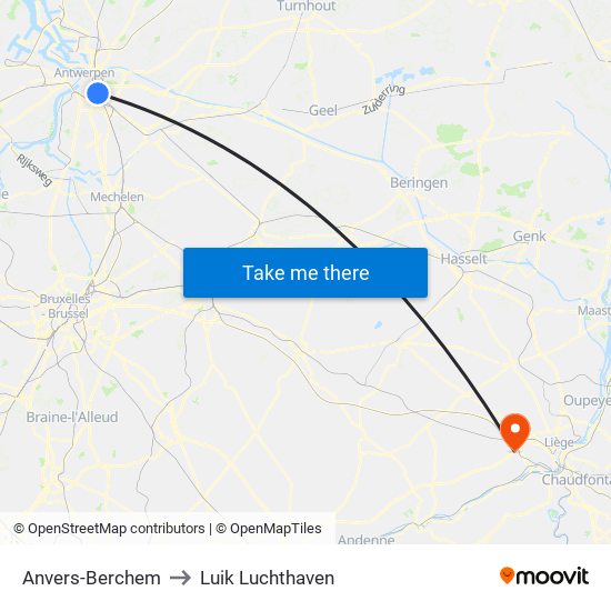 Anvers-Berchem to Luik Luchthaven map