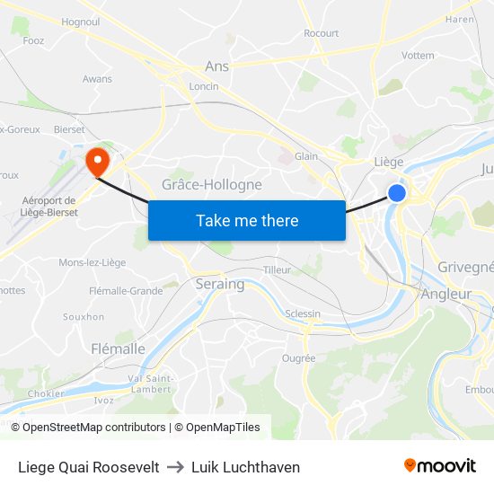 Liege Quai Roosevelt to Luik Luchthaven map