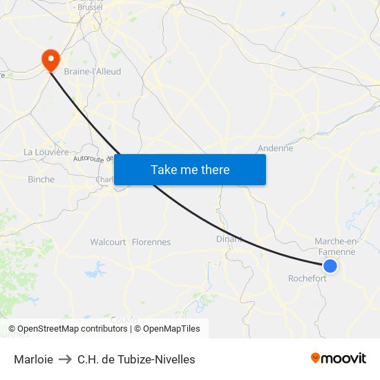 Marloie to C.H. de Tubize-Nivelles map